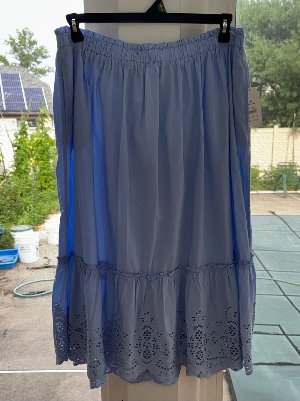 Time and Tru Cotton Eyelet A-Line Midi Skirt XL Light Blue Elastic Waist Pockets - Picture 3 of 16